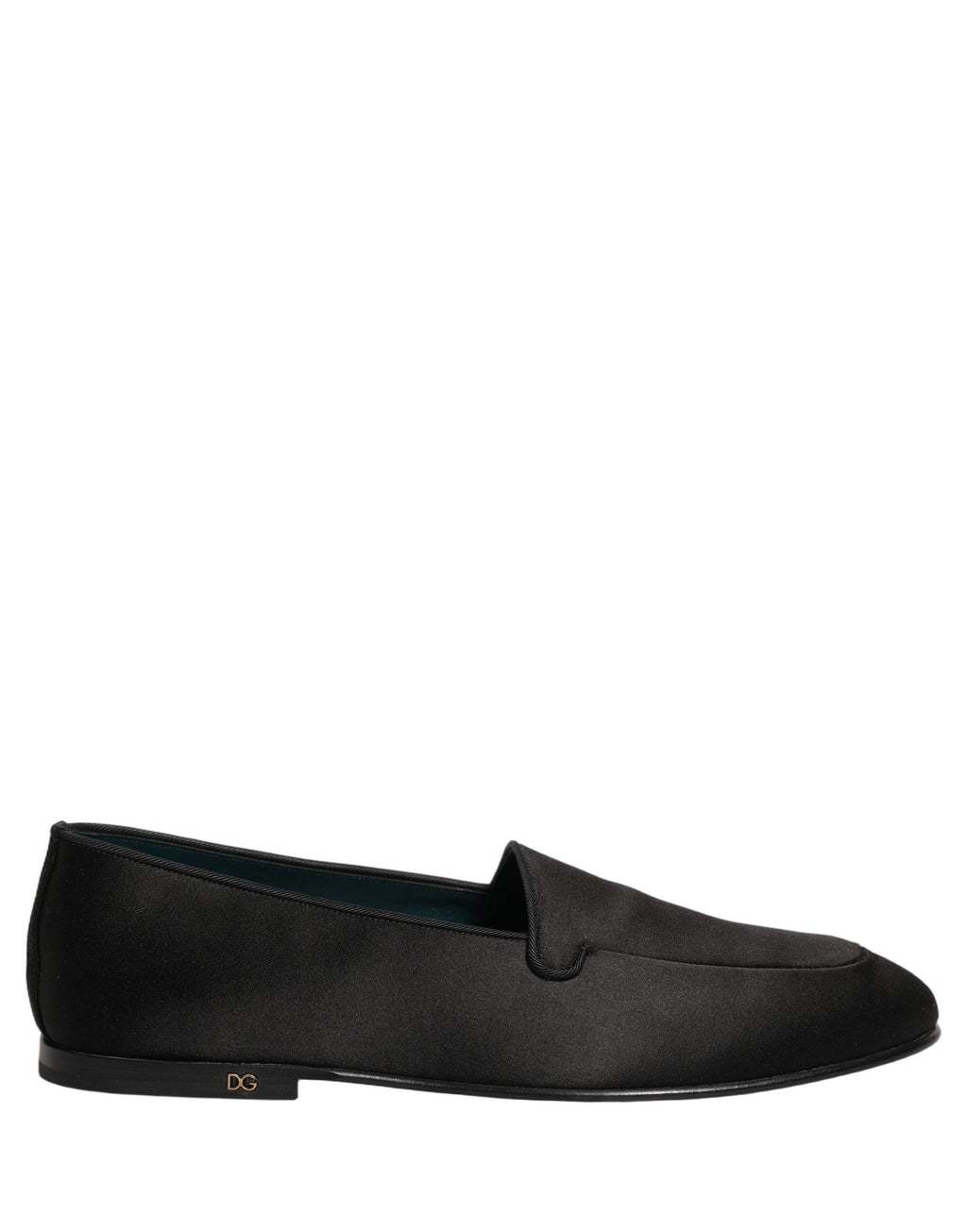 Dolce & Gabbana Black Satin Logo Slip On Flats Loafers Shoes