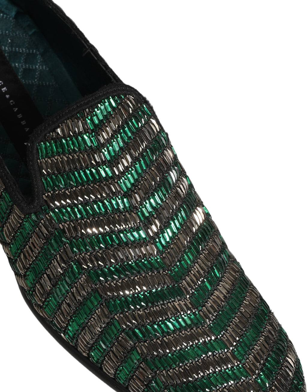 Dolce & Gabbana Silver Green Embellished Dress Loafers Shoes