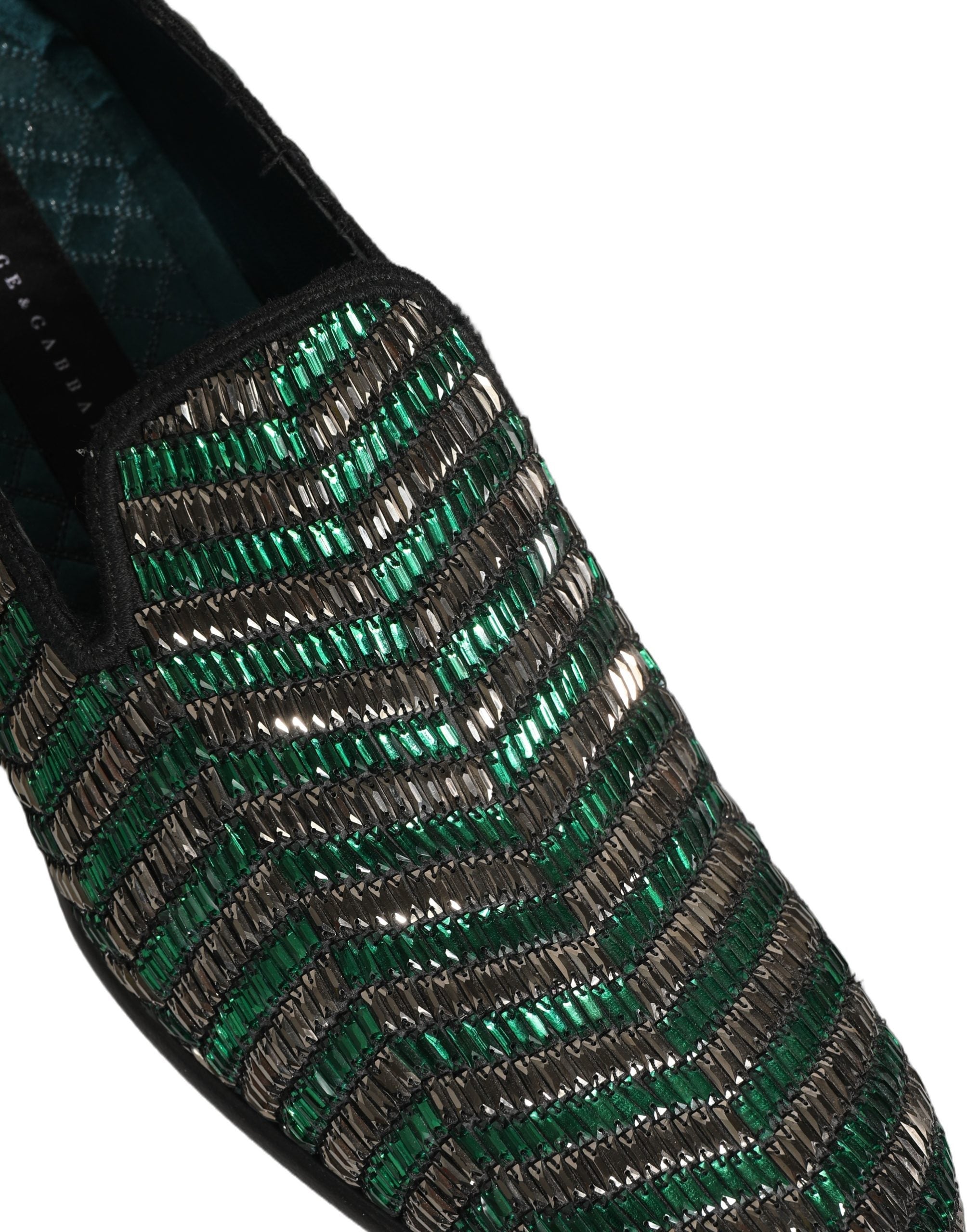 Dolce & Gabbana Silver Green Embellished Dress Loafers Shoes
