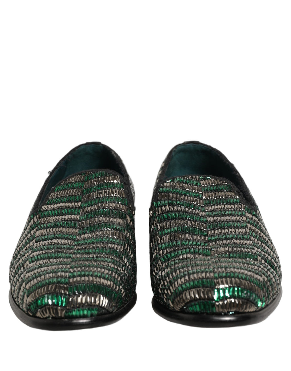 Dolce & Gabbana Silver Green Embellished Dress Loafers Shoes