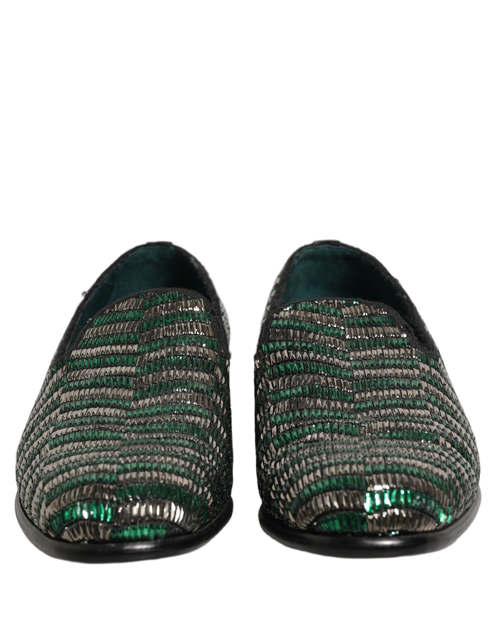 Dolce & Gabbana Silver Green Embellished Dress Loafers Shoes
