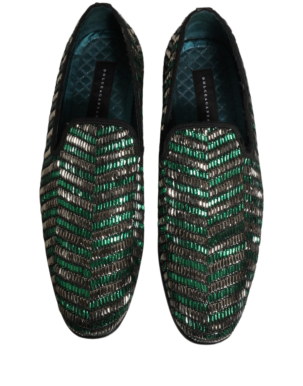 Dolce & Gabbana Silver Green Embellished Dress Loafers Shoes