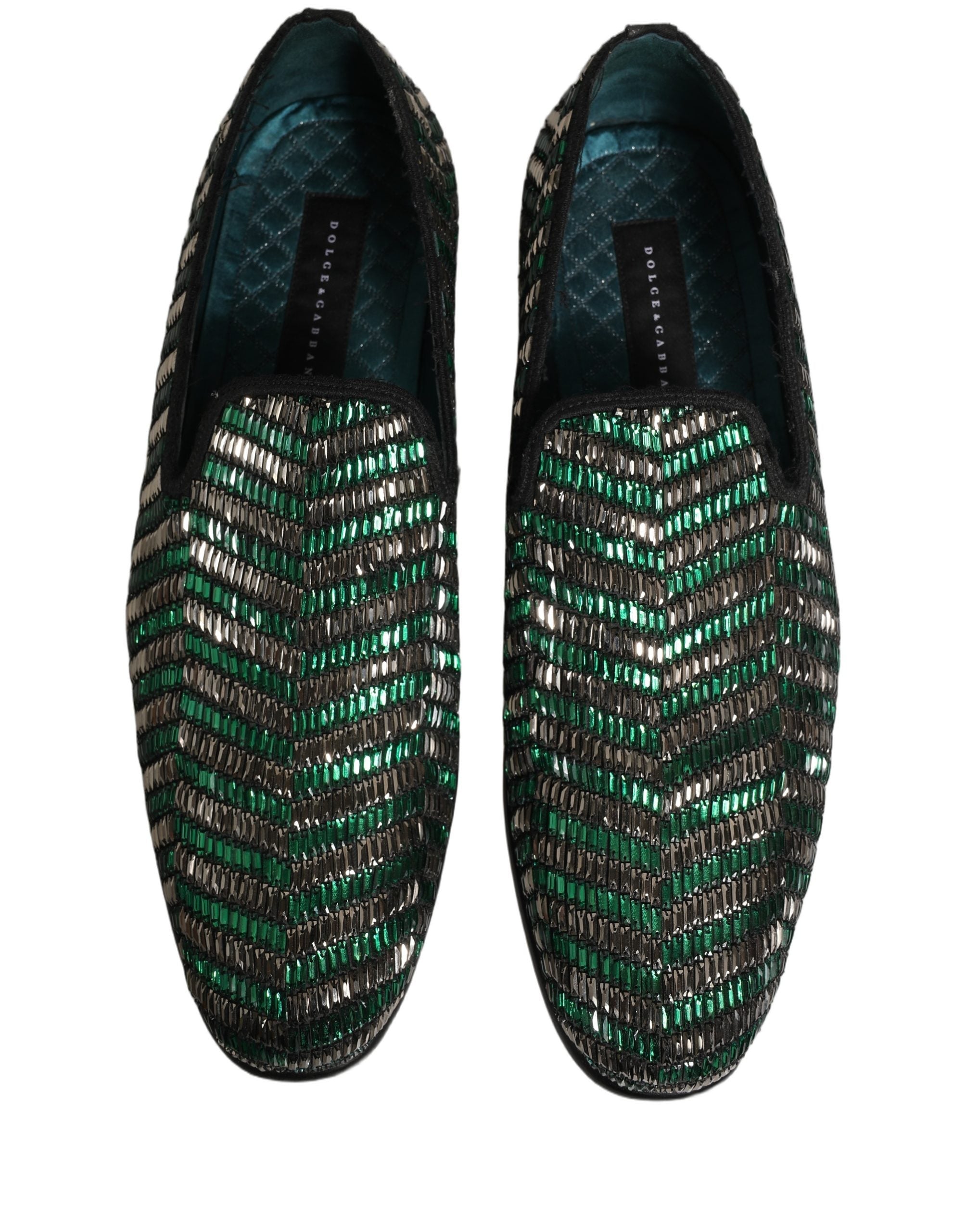 Dolce & Gabbana Silver Green Embellished Dress Loafers Shoes