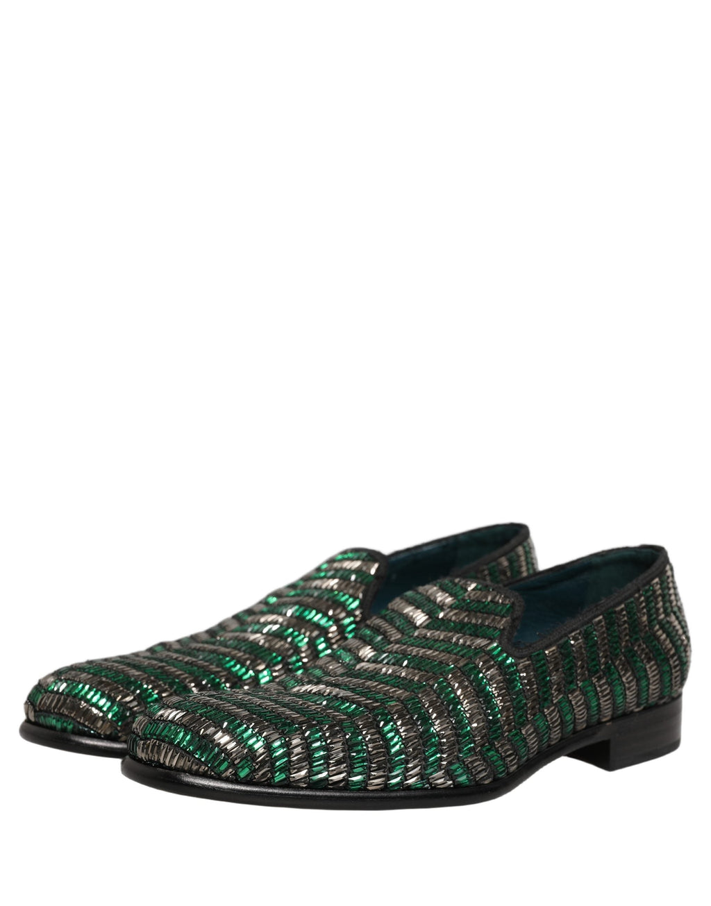 Dolce & Gabbana Silver Green Embellished Dress Loafers Shoes