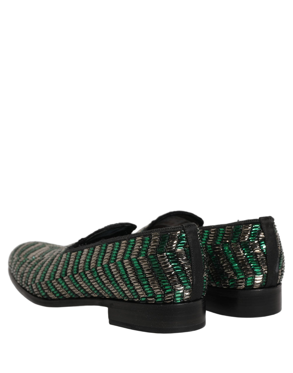 Dolce & Gabbana Silver Green Embellished Dress Loafers Shoes