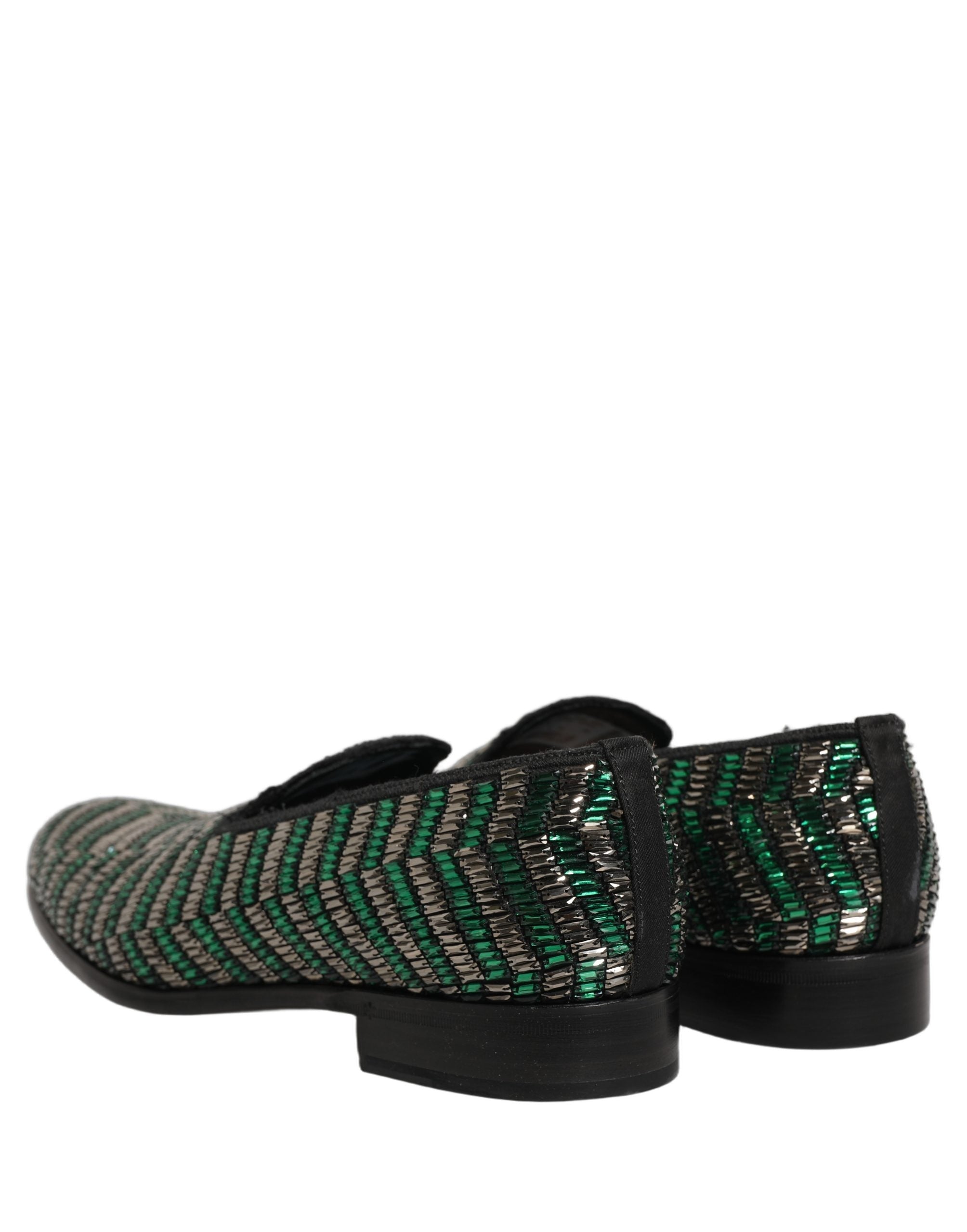 Dolce & Gabbana Silver Green Embellished Dress Loafers Shoes