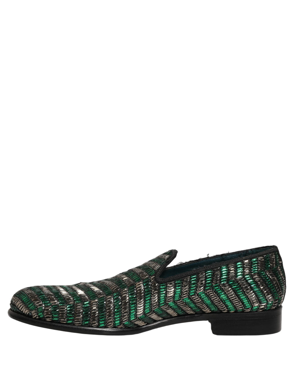 Dolce & Gabbana Silver Green Embellished Dress Loafers Shoes