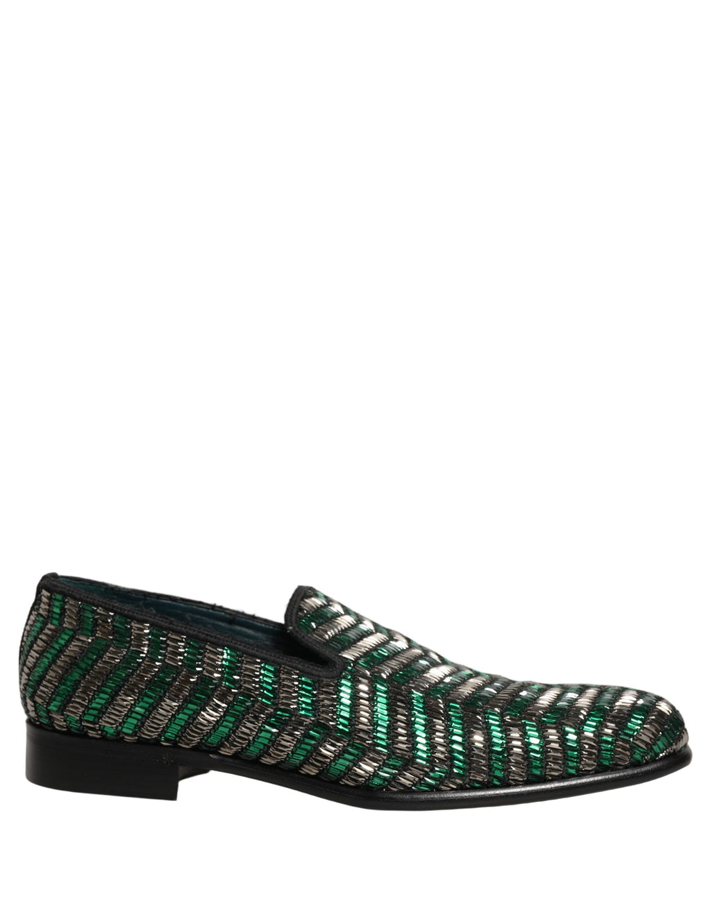 Dolce & Gabbana Silver Green Embellished Dress Loafers Shoes