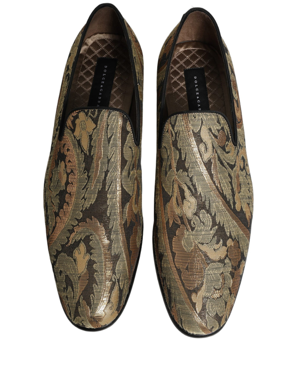Dolce & Gabbana Gold Brocade Slip On Men Dress Loafers Shoes