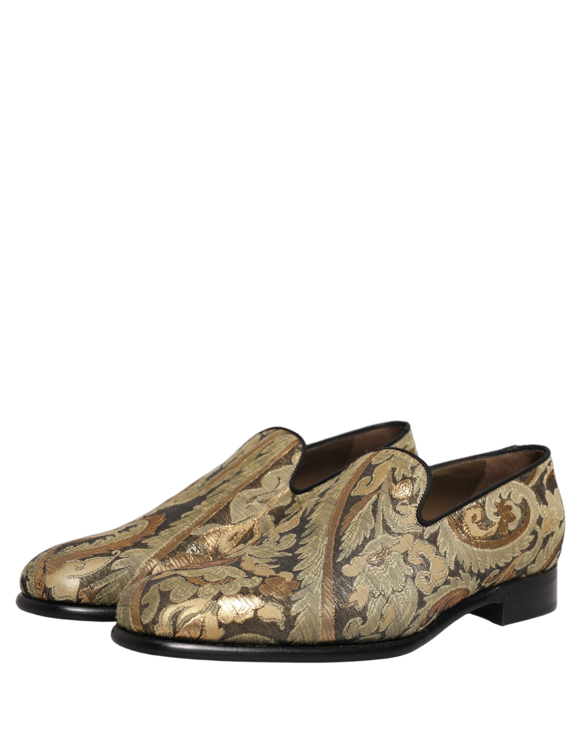 Dolce & Gabbana Gold Brocade Slip On Men Dress Loafers Shoes
