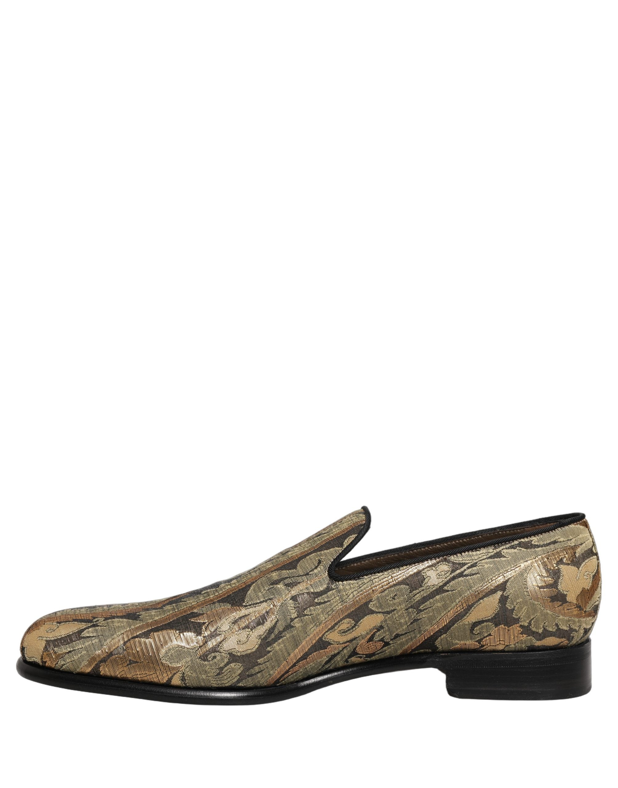 Dolce & Gabbana Gold Brocade Slip On Men Dress Loafers Shoes