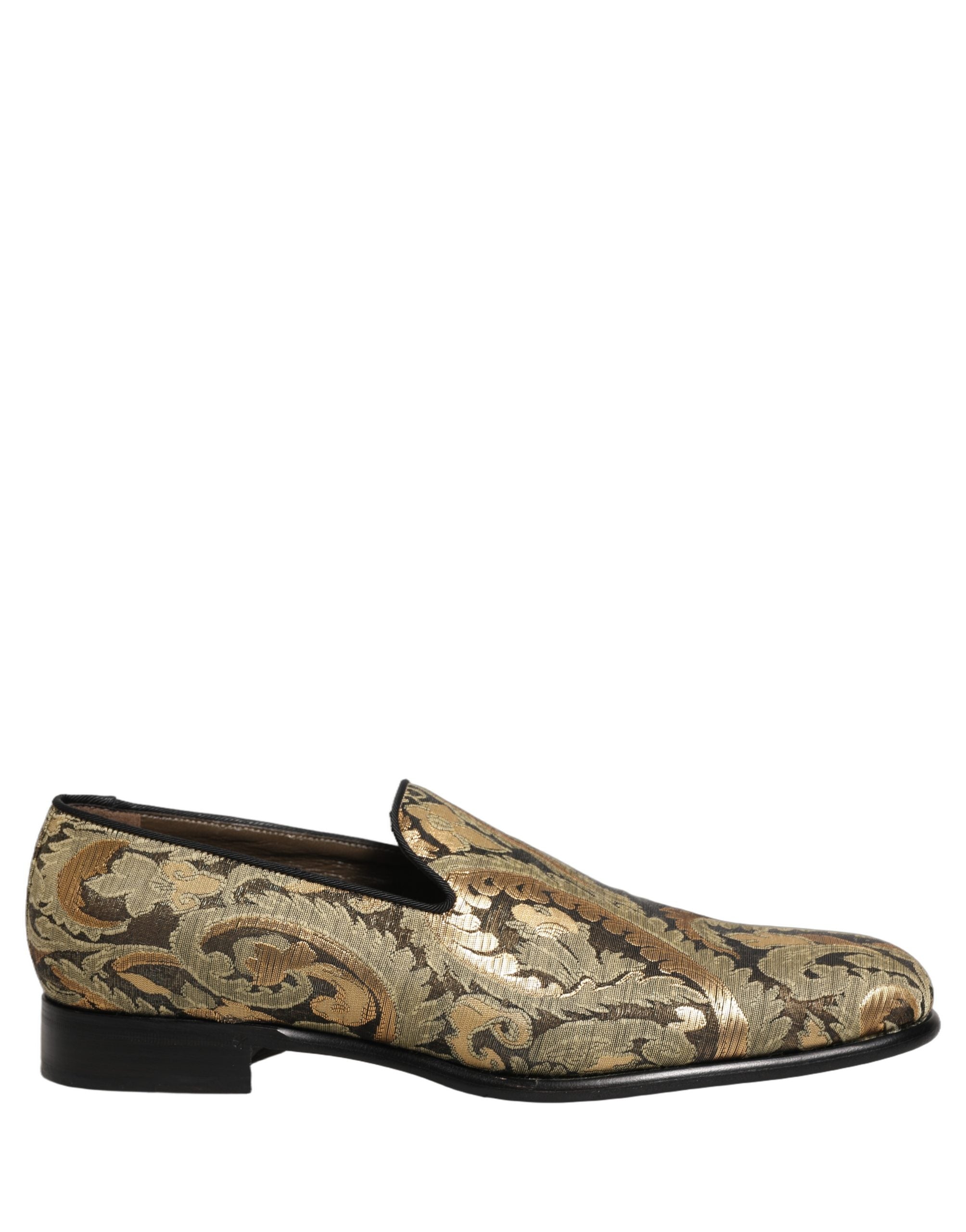 Dolce & Gabbana Gold Brocade Slip On Men Dress Loafers Shoes