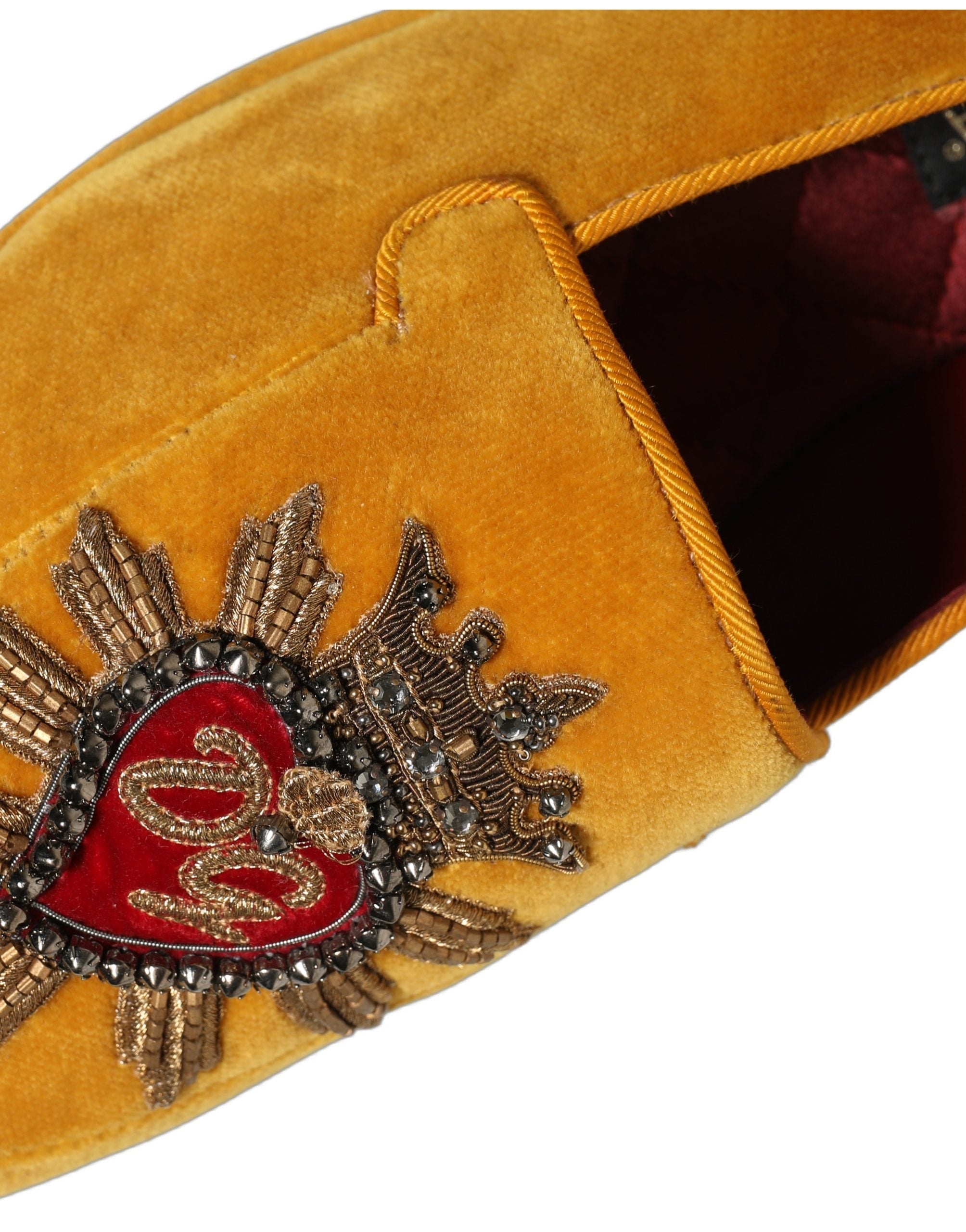 Dolce & Gabbana Yellow Velvet DG Heart Loafers Flats Shoes