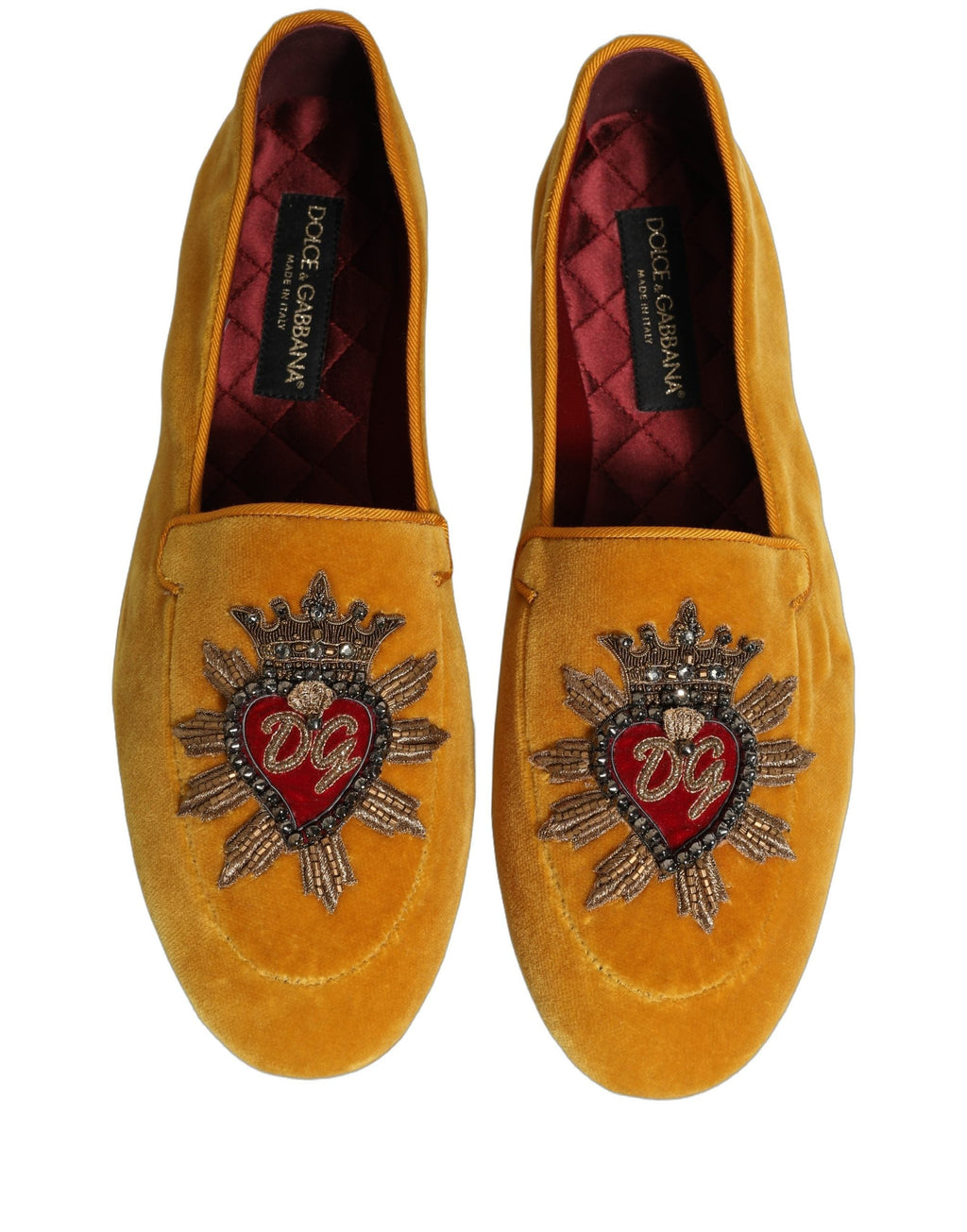 Dolce & Gabbana Yellow Velvet DG Heart Loafers Flats Shoes