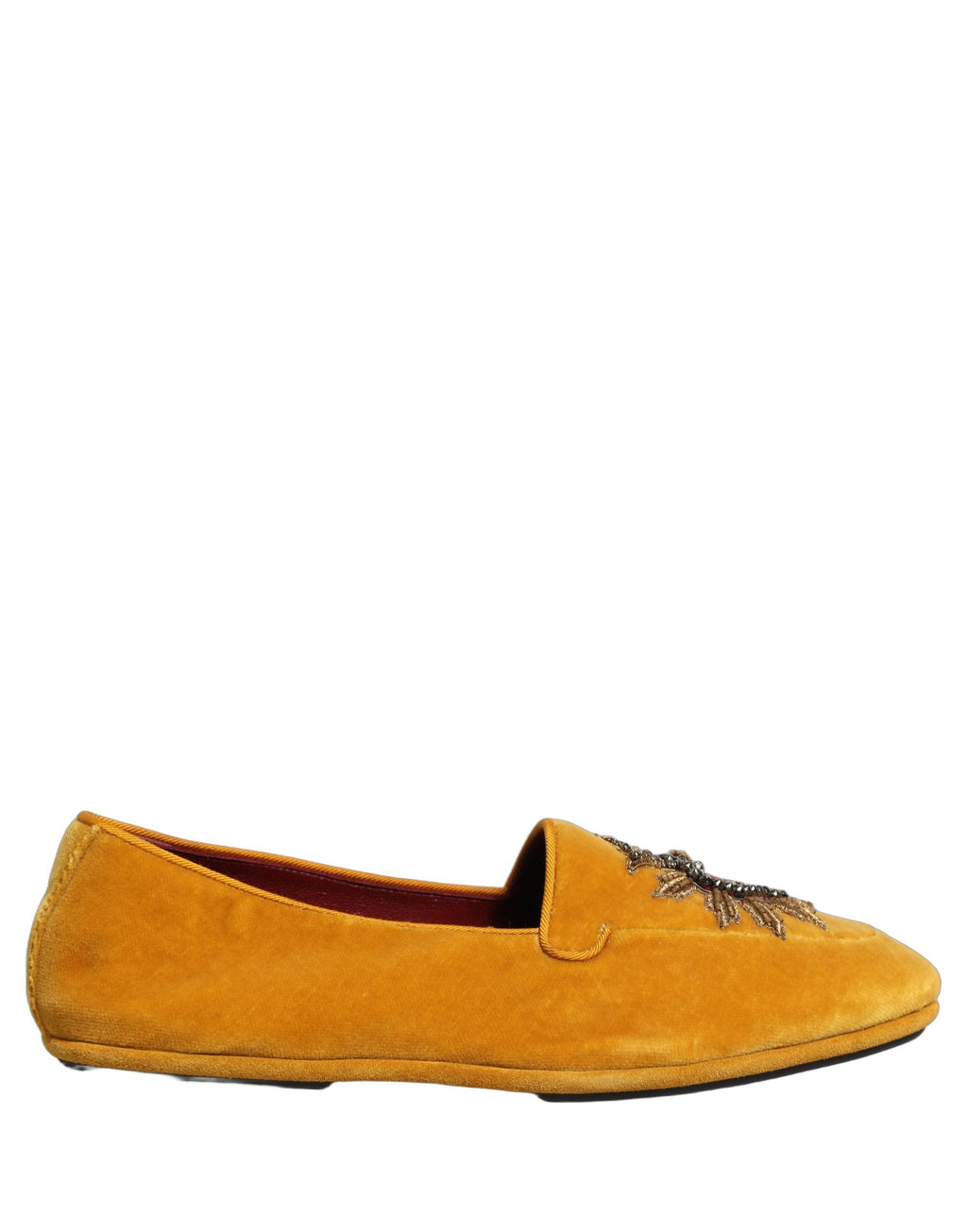 Dolce & Gabbana Yellow Velvet DG Heart Loafers Flats Shoes
