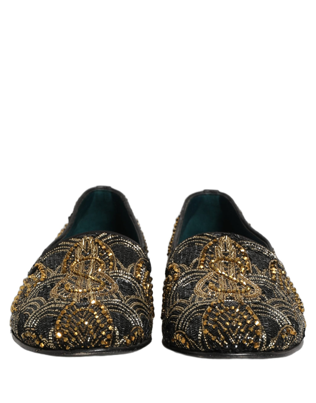 Dolce & Gabbana Black Gold Embellished Dress Loafers Shoes