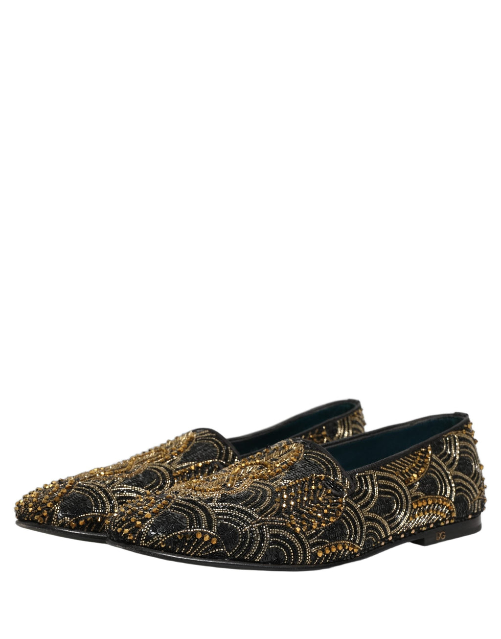 Dolce & Gabbana Black Gold Embellished Dress Loafers Shoes