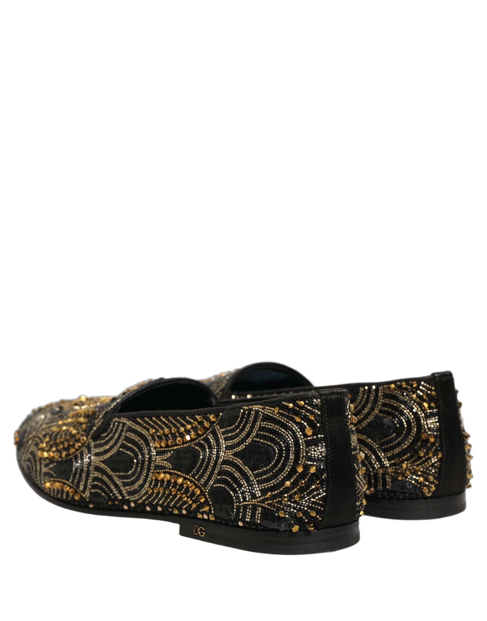 Dolce & Gabbana Black Gold Embellished Dress Loafers Shoes