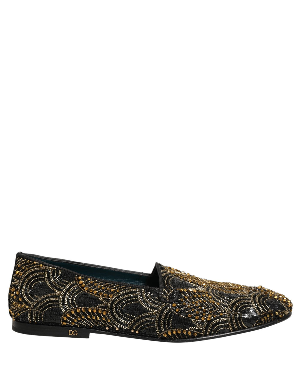 Dolce & Gabbana Black Gold Embellished Dress Loafers Shoes