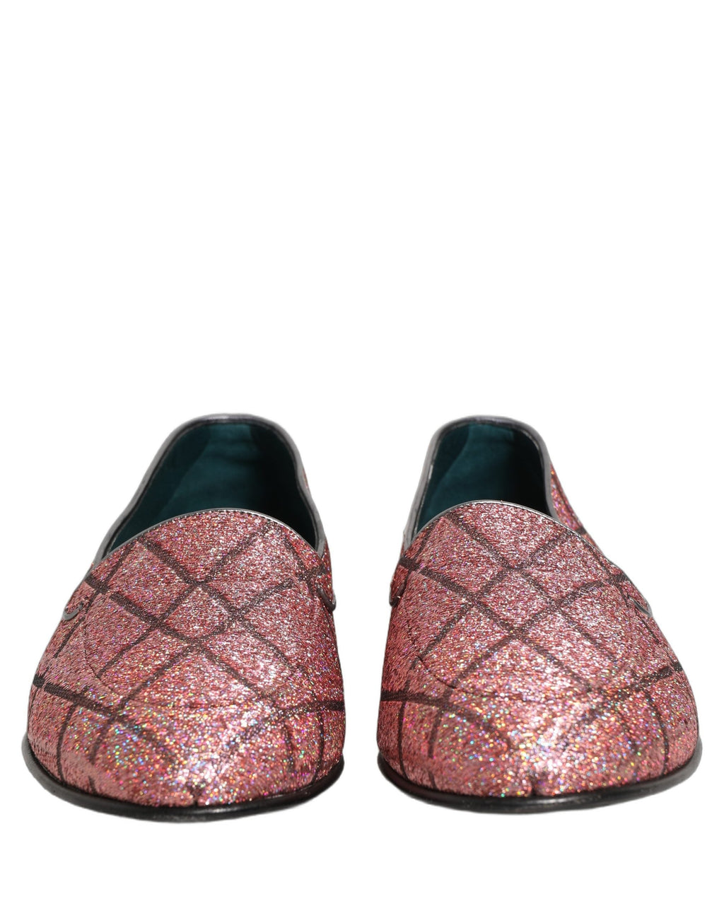 Dolce & Gabbana Pink Check Glitter Lurex Logo Loafers Shoes