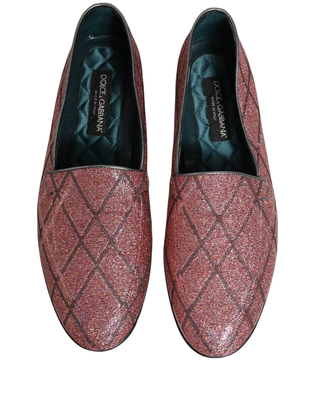 Dolce & Gabbana Pink Check Glitter Lurex Logo Loafers Shoes