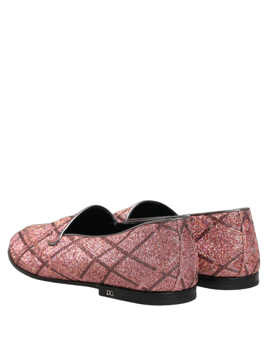 Dolce & Gabbana Pink Check Glitter Lurex Logo Loafers Shoes