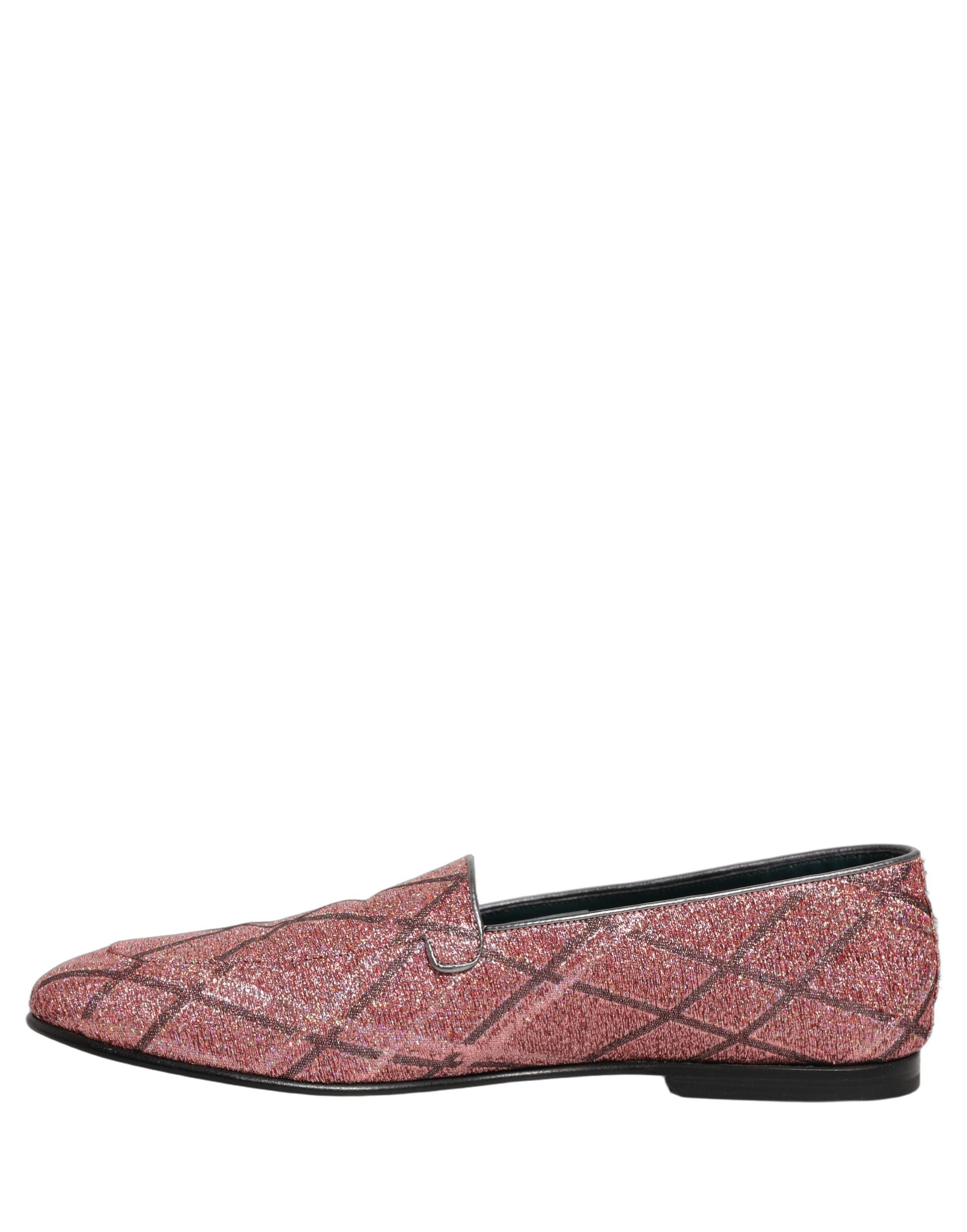 Dolce & Gabbana Pink Check Glitter Lurex Logo Loafers Shoes
