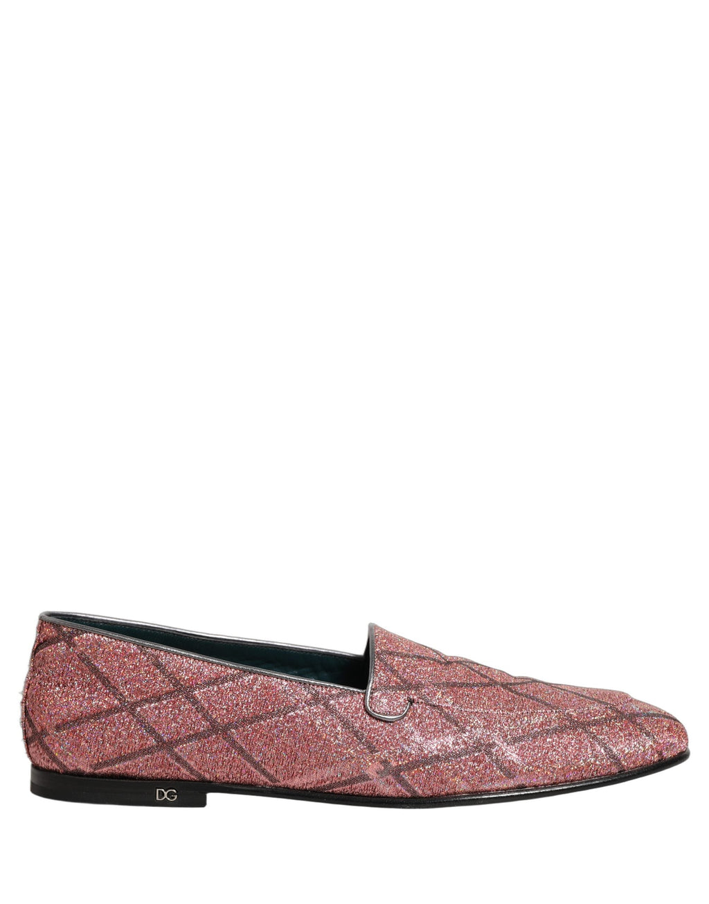 Dolce & Gabbana Pink Check Glitter Lurex Logo Loafers Shoes