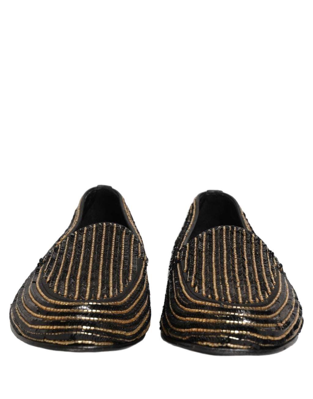 Dolce & Gabbana Black Gold Sequined Men Dress Loafers Shoes