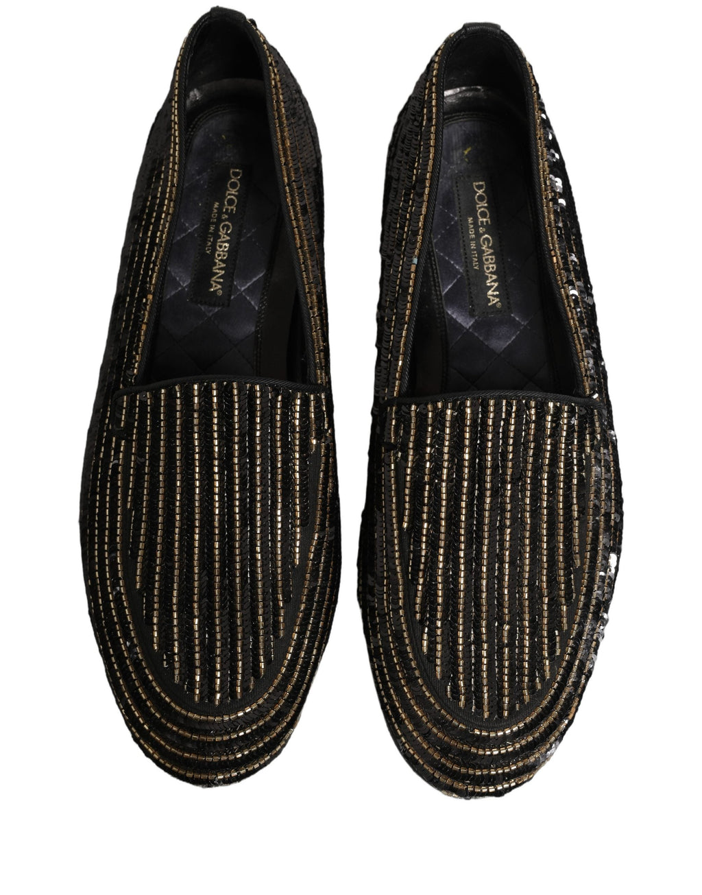 Dolce & Gabbana Black Gold Sequined Men Dress Loafers Shoes