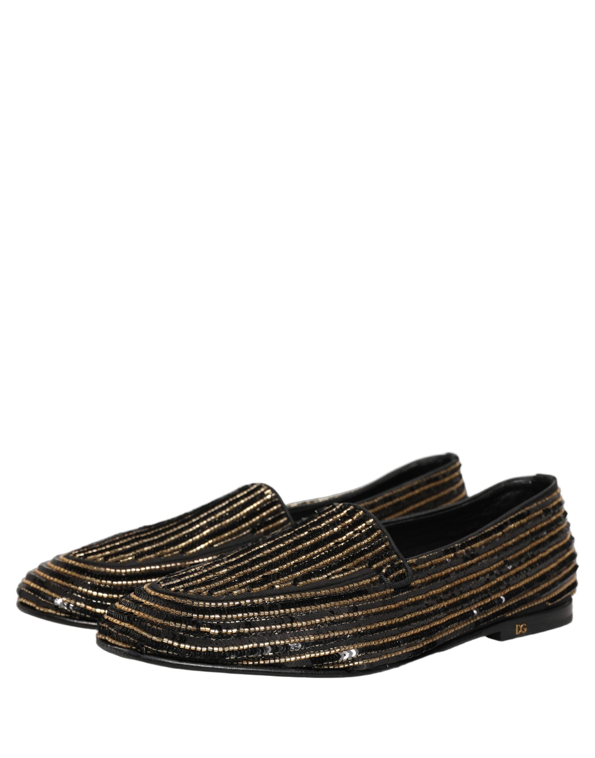 Dolce & Gabbana Black Gold Sequined Men Dress Loafers Shoes