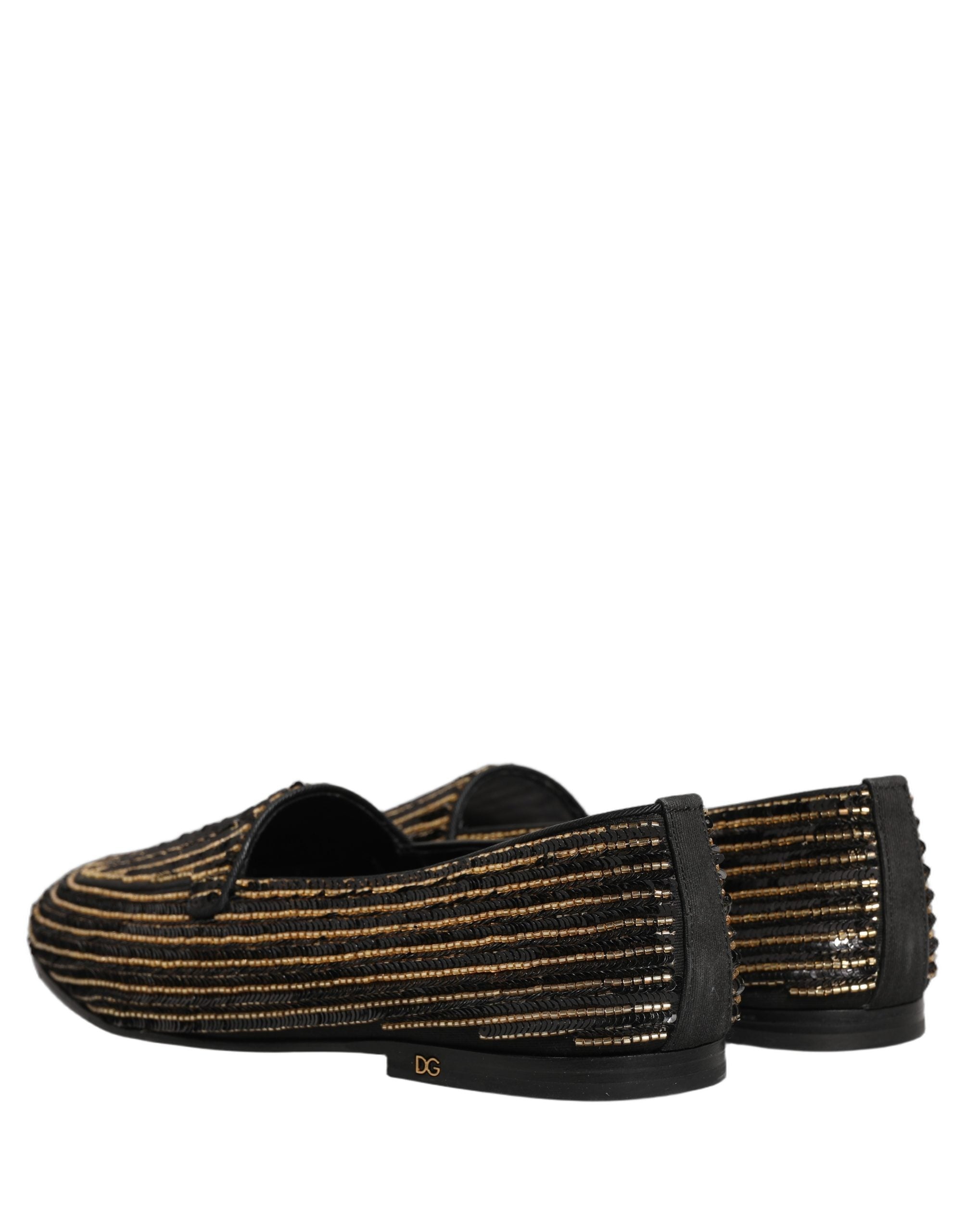 Dolce & Gabbana Black Gold Sequined Men Dress Loafers Shoes