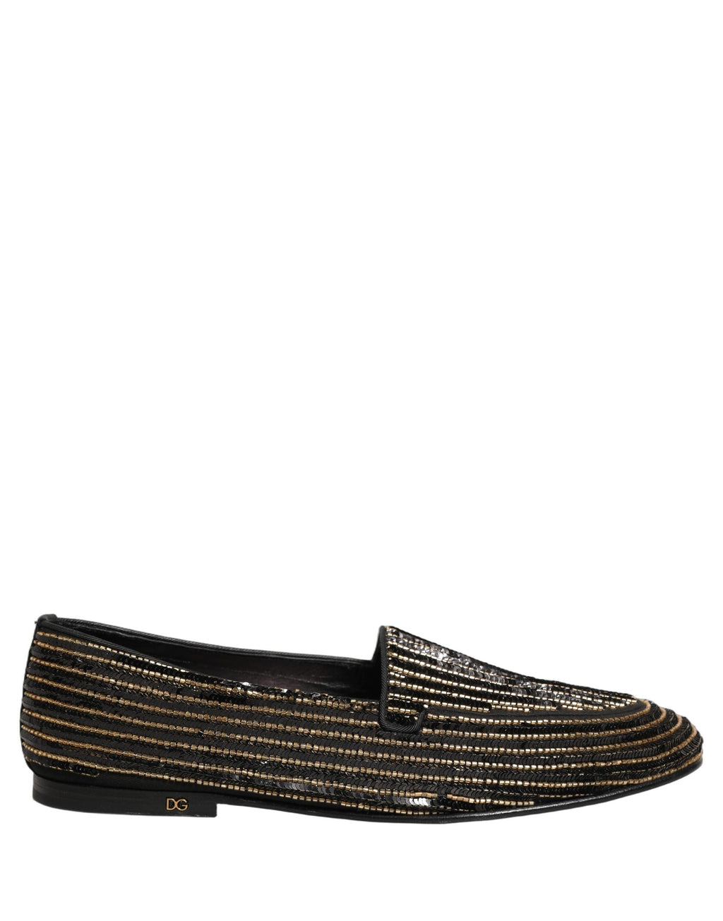 Dolce & Gabbana Black Gold Sequined Men Dress Loafers Shoes
