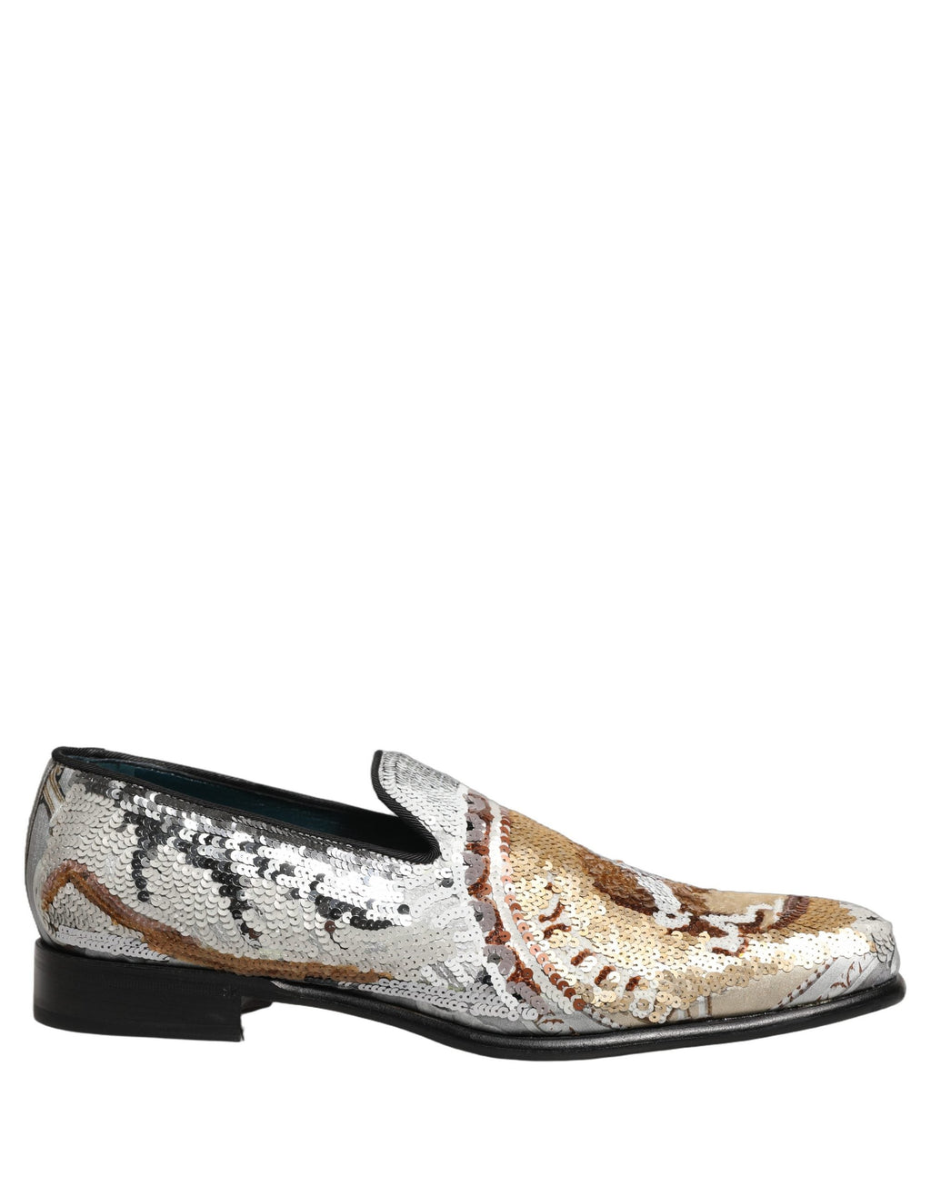 Dolce & Gabbana White Gold Sequined Slip On Loafers Shoes