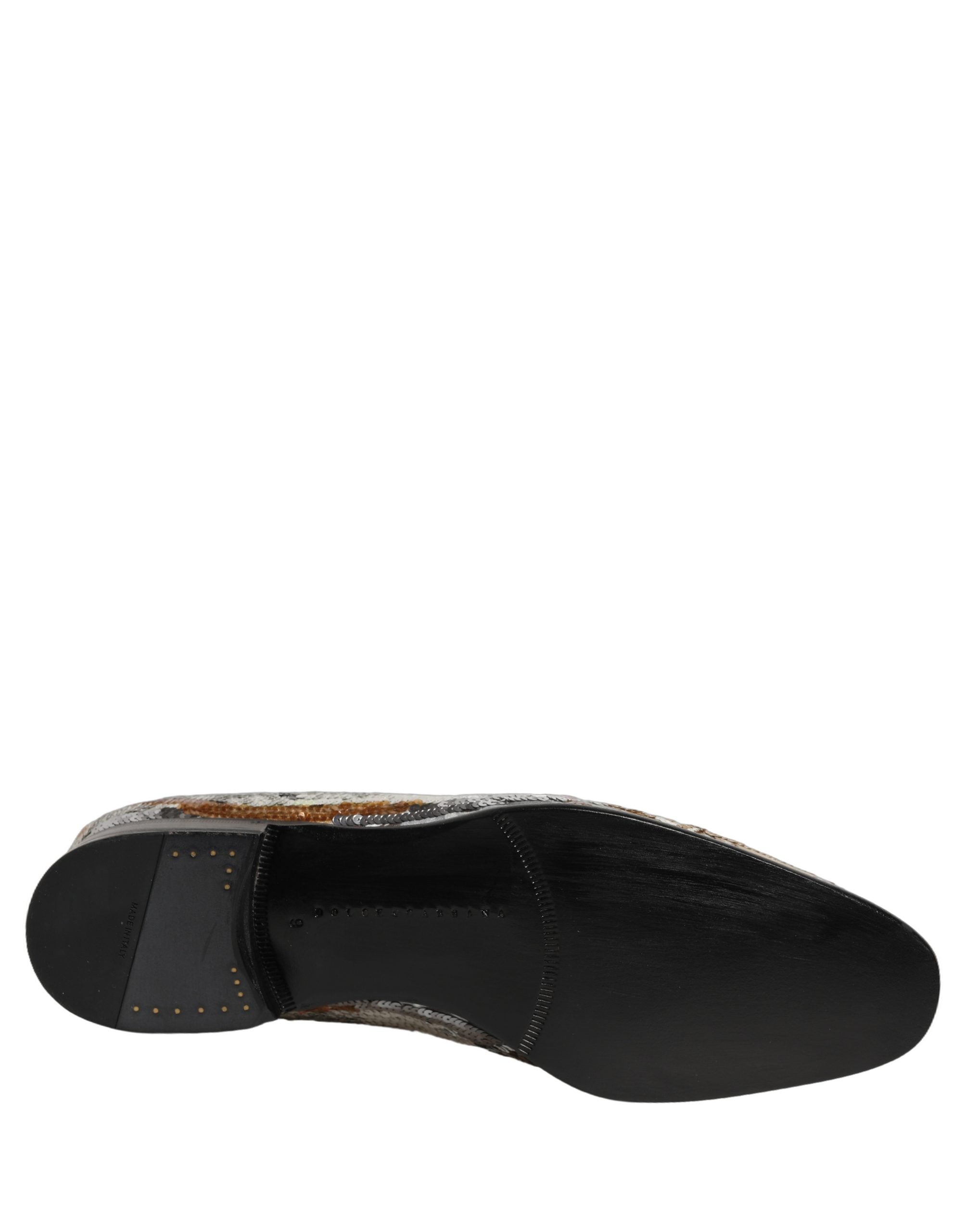 Dolce & Gabbana White Gold Sequined Slip On Loafers Shoes