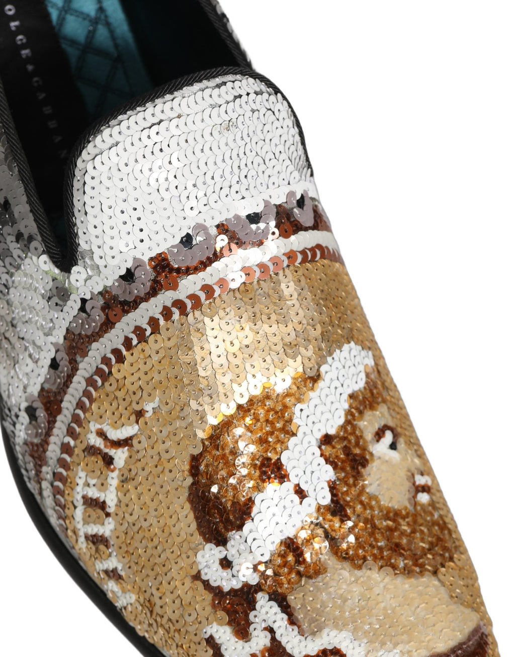Dolce & Gabbana White Gold Sequined Slip On Loafers Shoes