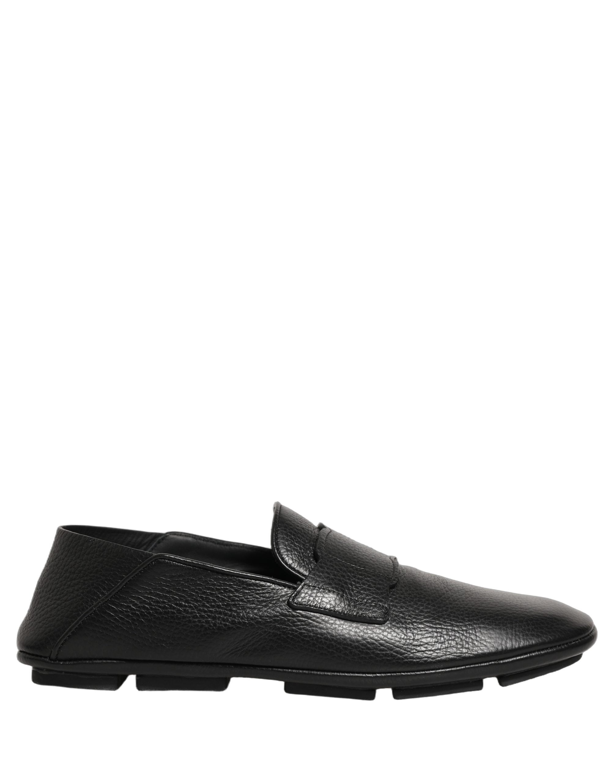Dolce & Gabbana Black Deerskin Leather Driver Loafers Shoes