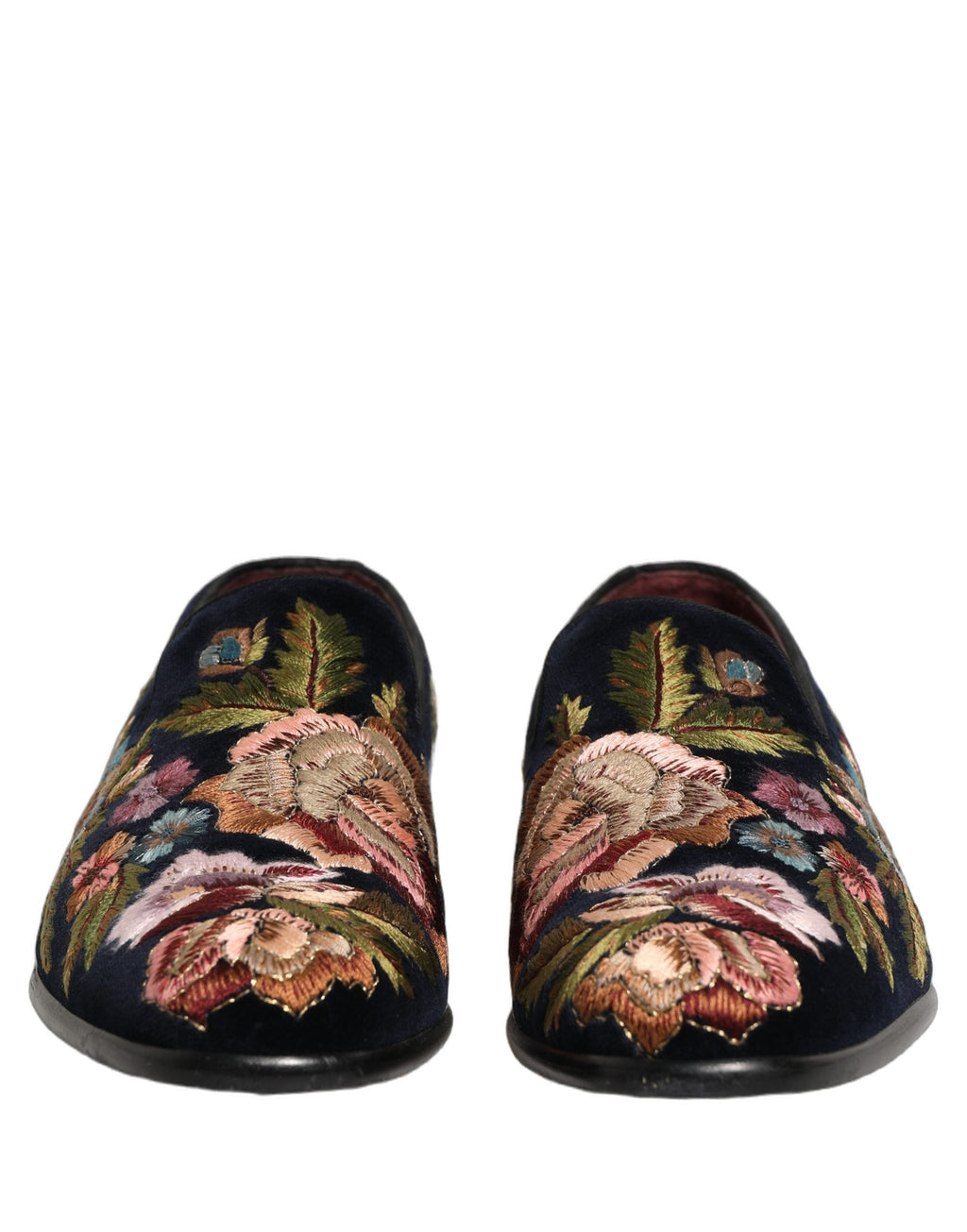 Dolce & Gabbana Black Velvet Floral Embroidery Loafers Shoes