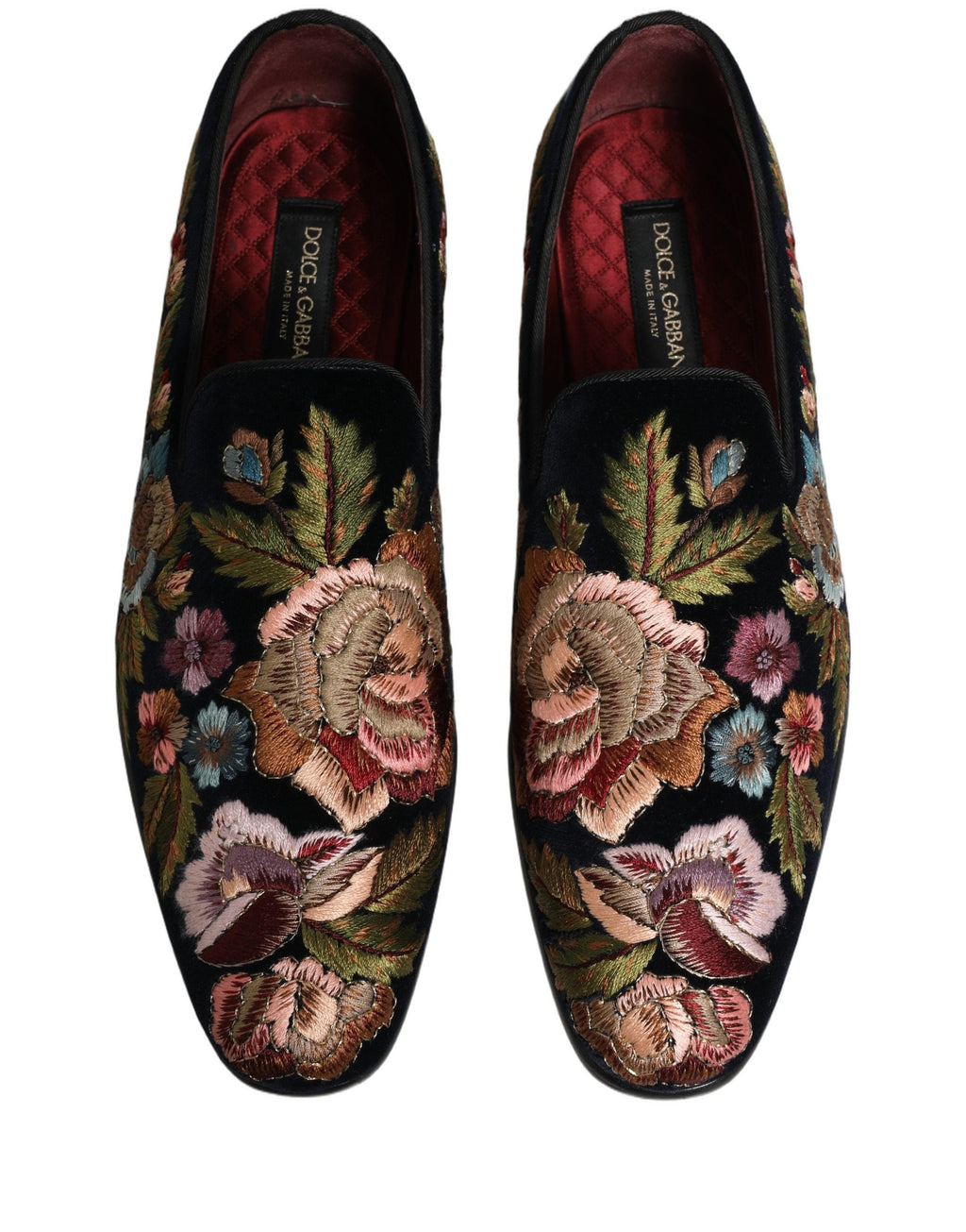 Dolce & Gabbana Black Velvet Floral Embroidery Loafers Shoes