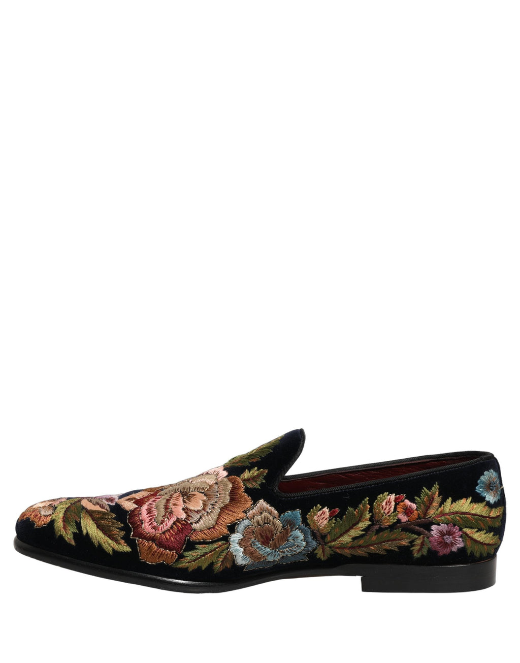 Dolce & Gabbana Black Velvet Floral Embroidery Loafers Shoes