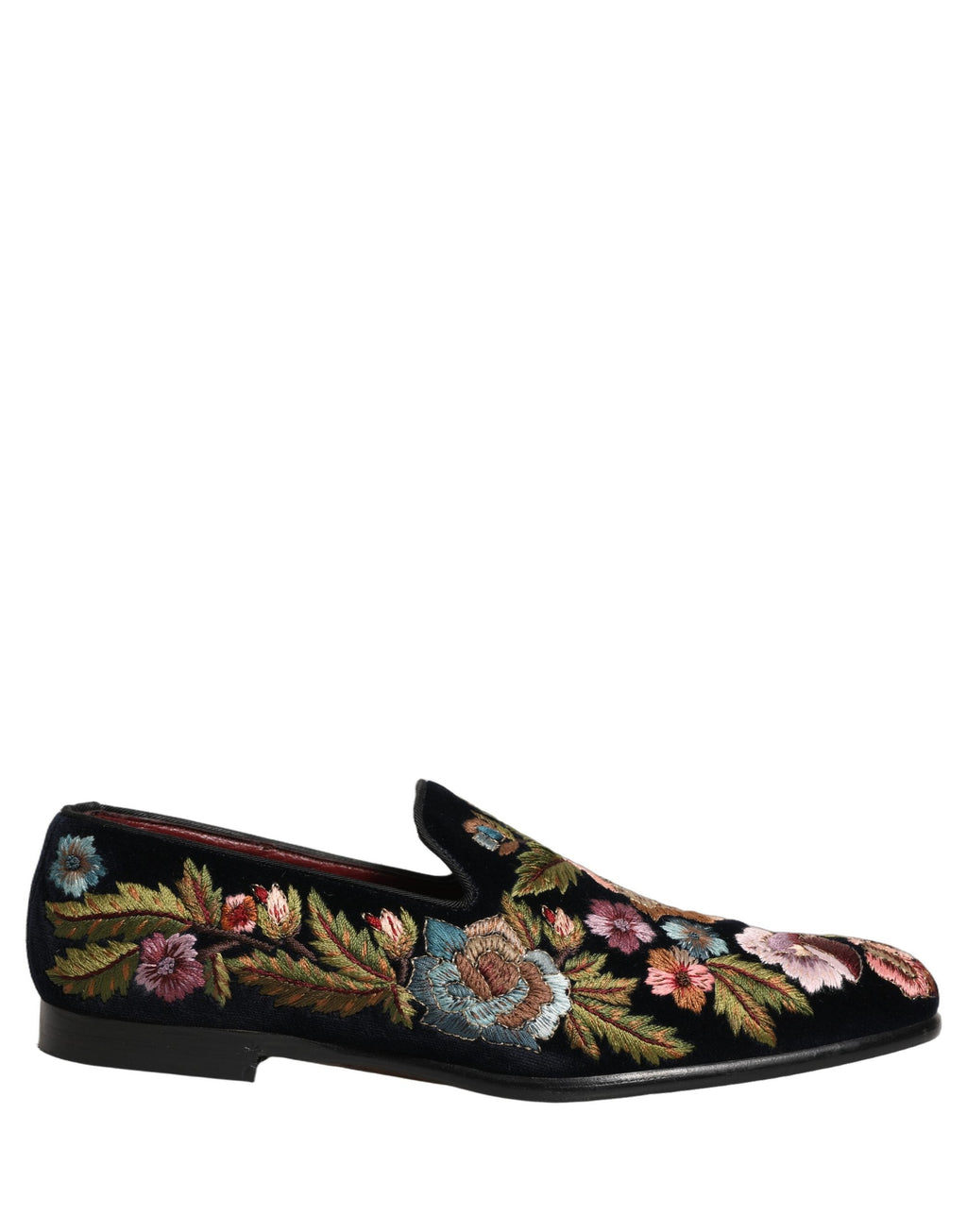 Dolce & Gabbana Black Velvet Floral Embroidery Loafers Shoes