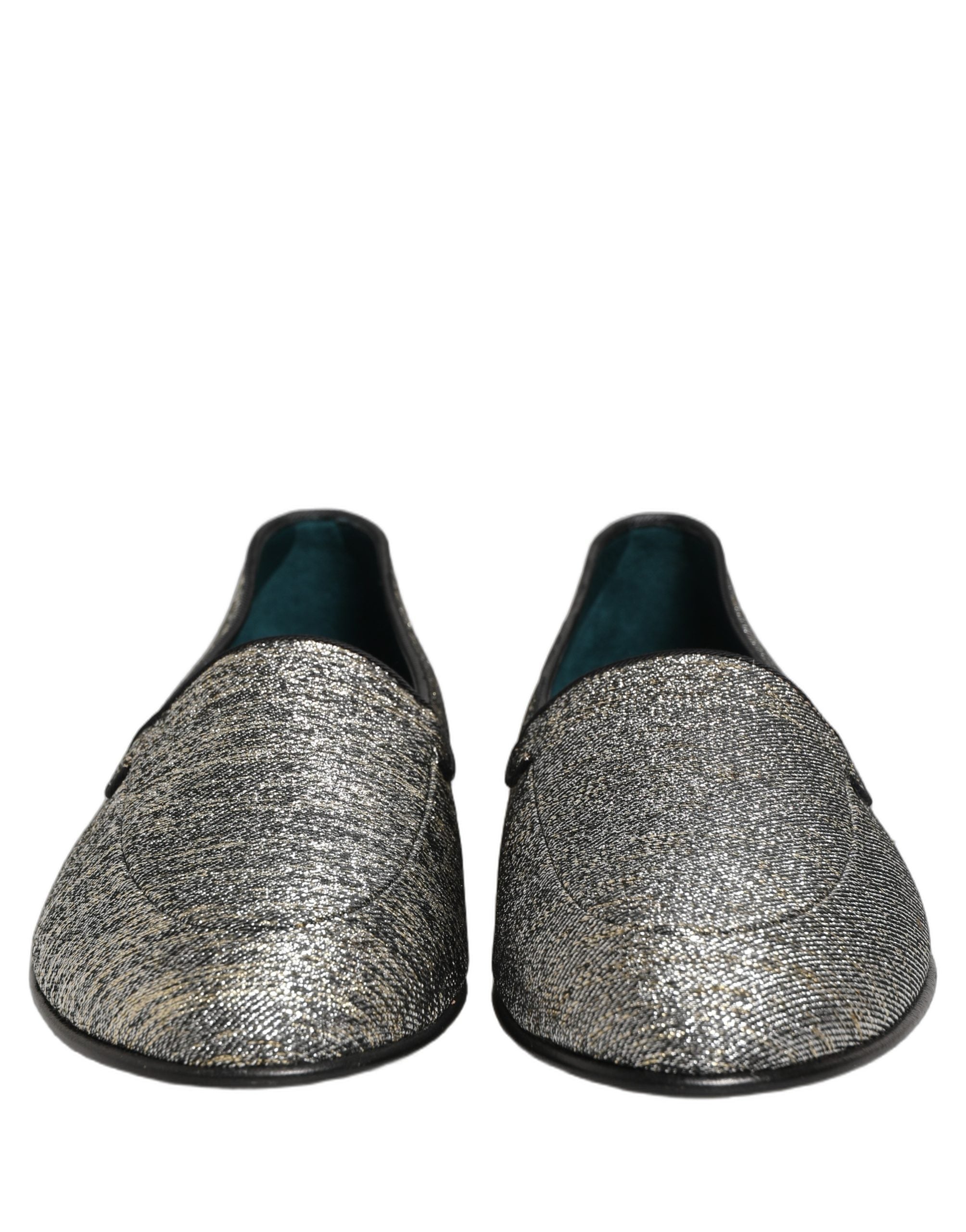 Dolce & Gabbana Gray Glitter Lurex DG Logo Dress Loafers Shoes