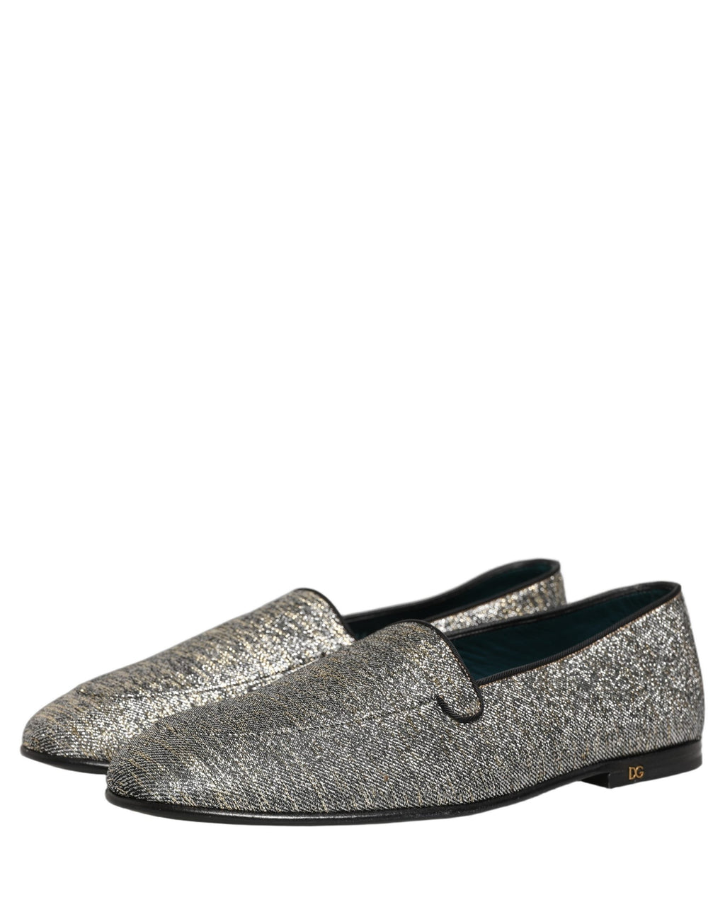 Dolce & Gabbana Gray Glitter Lurex DG Logo Dress Loafers Shoes