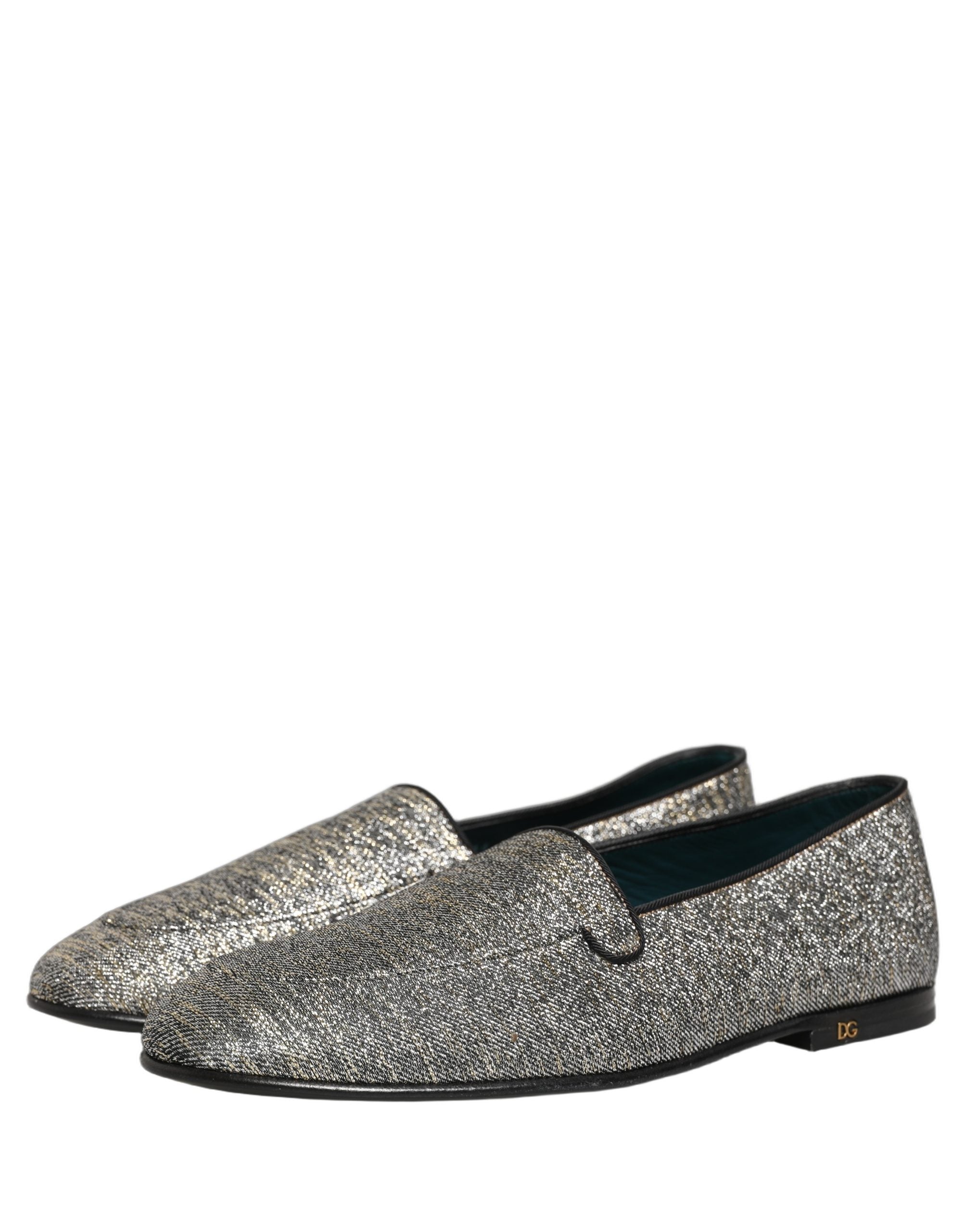 Dolce & Gabbana Gray Glitter Lurex DG Logo Dress Loafers Shoes