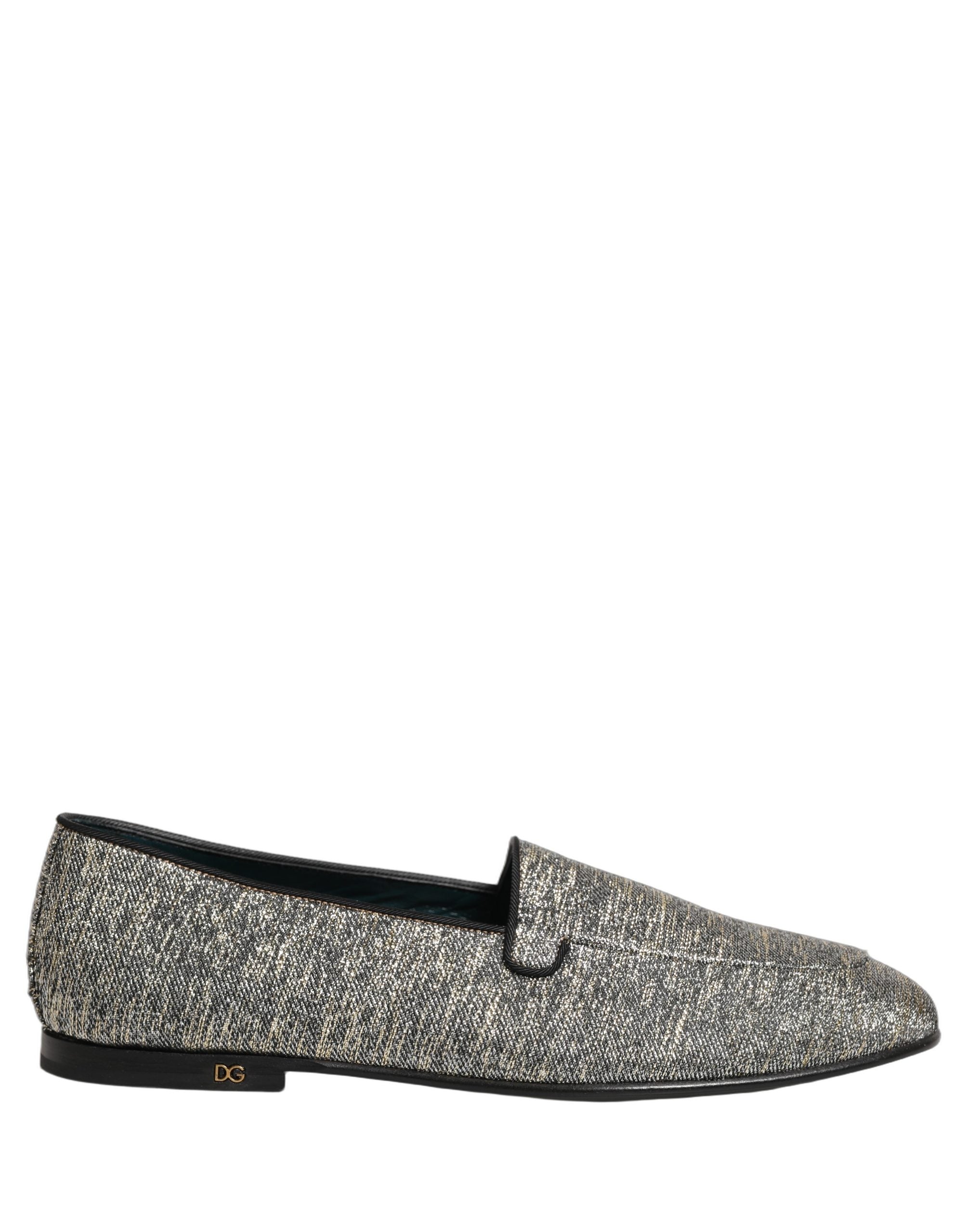 Dolce & Gabbana Gray Glitter Lurex DG Logo Dress Loafers Shoes