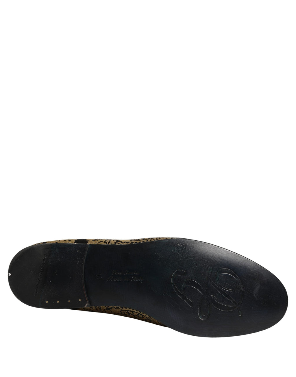 Dolce & Gabbana Gold Jacquard Leather Slip On Loafers Shoes