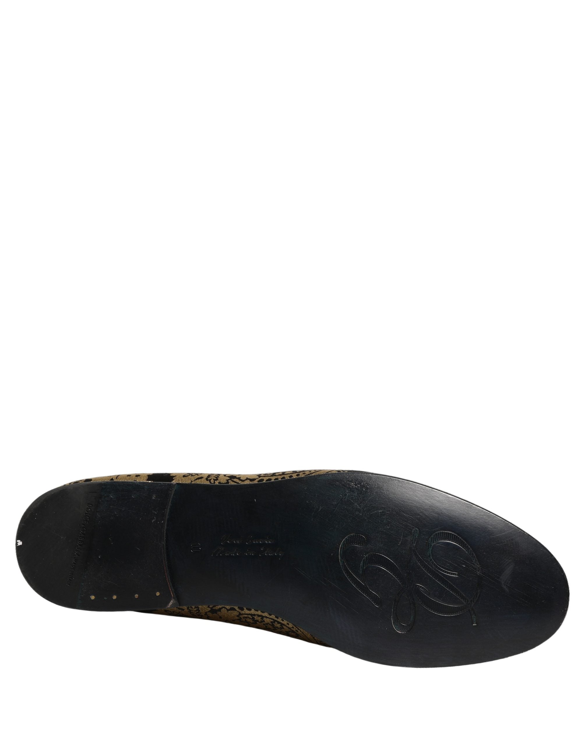 Dolce & Gabbana Gold Jacquard Leather Slip On Loafers Shoes