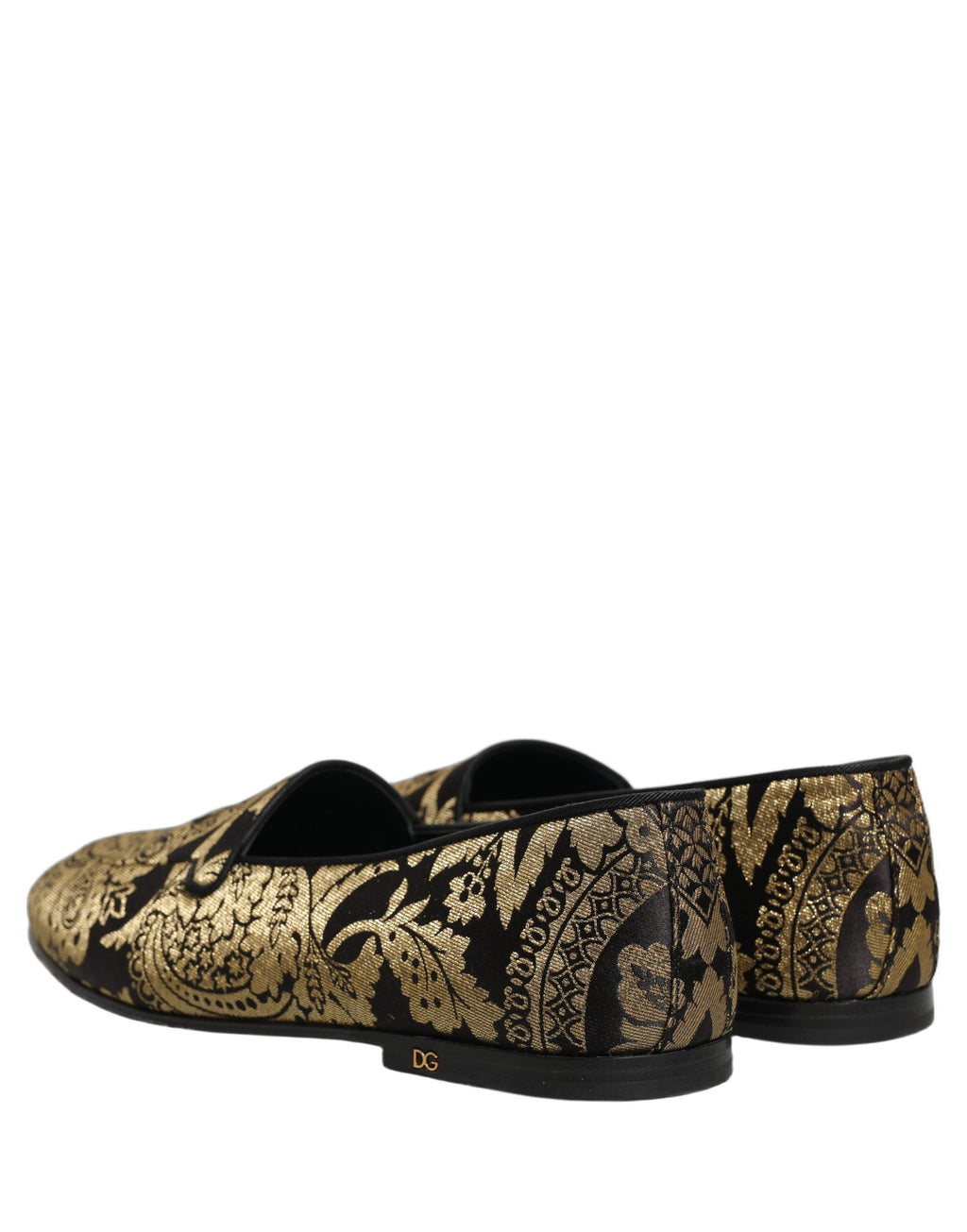 Dolce & Gabbana Gold Jacquard Leather Slip On Loafers Shoes