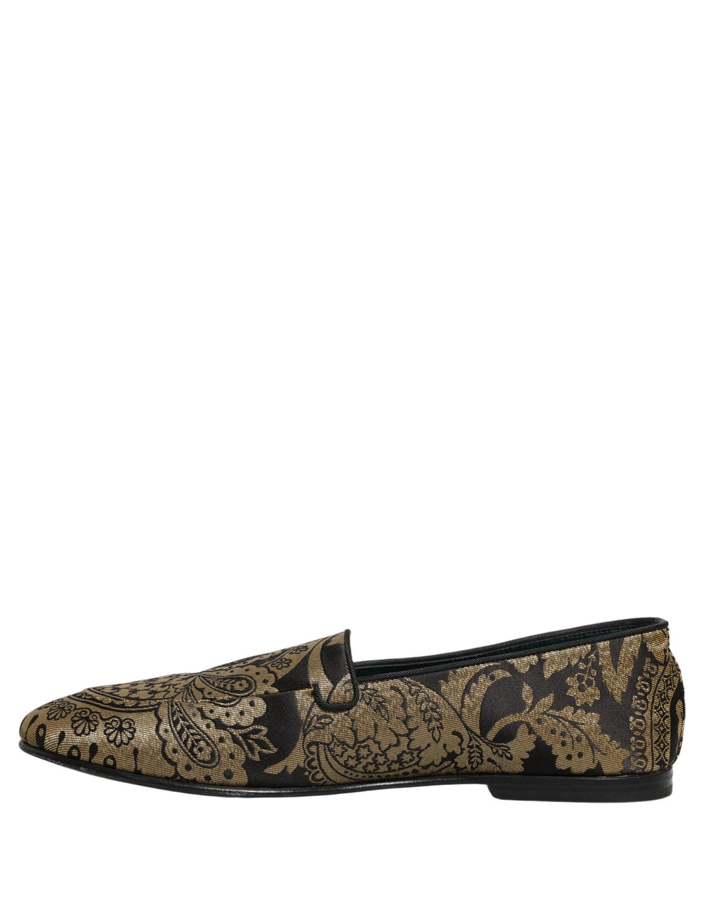 Dolce & Gabbana Gold Jacquard Leather Slip On Loafers Shoes