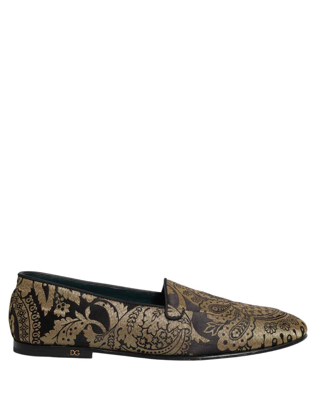 Dolce & Gabbana Gold Jacquard Leather Slip On Loafers Shoes